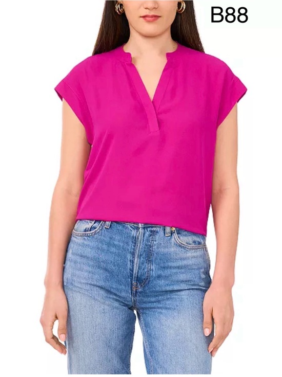 Tops - Women’s Fuchsia Notch-Neck Cap Sleeve Top